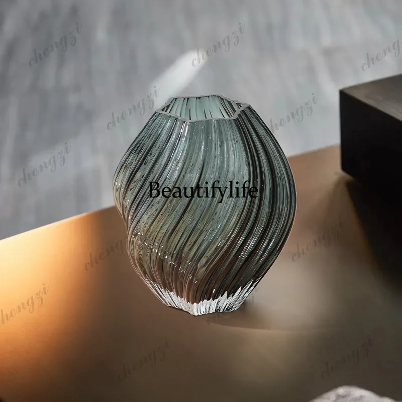 Light luxury brown spiral irregular twist hydroponic glass vase modern home decoration flower ware