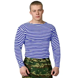 Russian Military VDV Sailor's Striped Shirt High Quality Cotton Blend Long Sleeve Mens Striped T-Shirt Stretch Telnyashka Tops