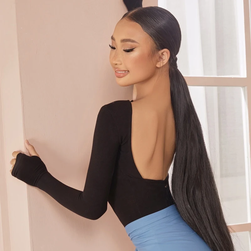 

Kids Latin Dance Practice Clothes Girls Black Leotards Long Sleeves Cha Cha Rumba Ballroom Dance Tops Training Wear ZYM23120