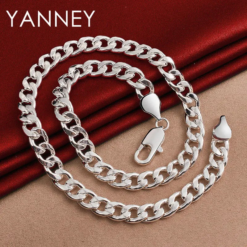 

Fine Jewelry 925 Sterling Silver 20/22/24 Inches 10MM Cuban Chain Necklace For Men Hip Hop Women Party Fashion Wedding Gifts