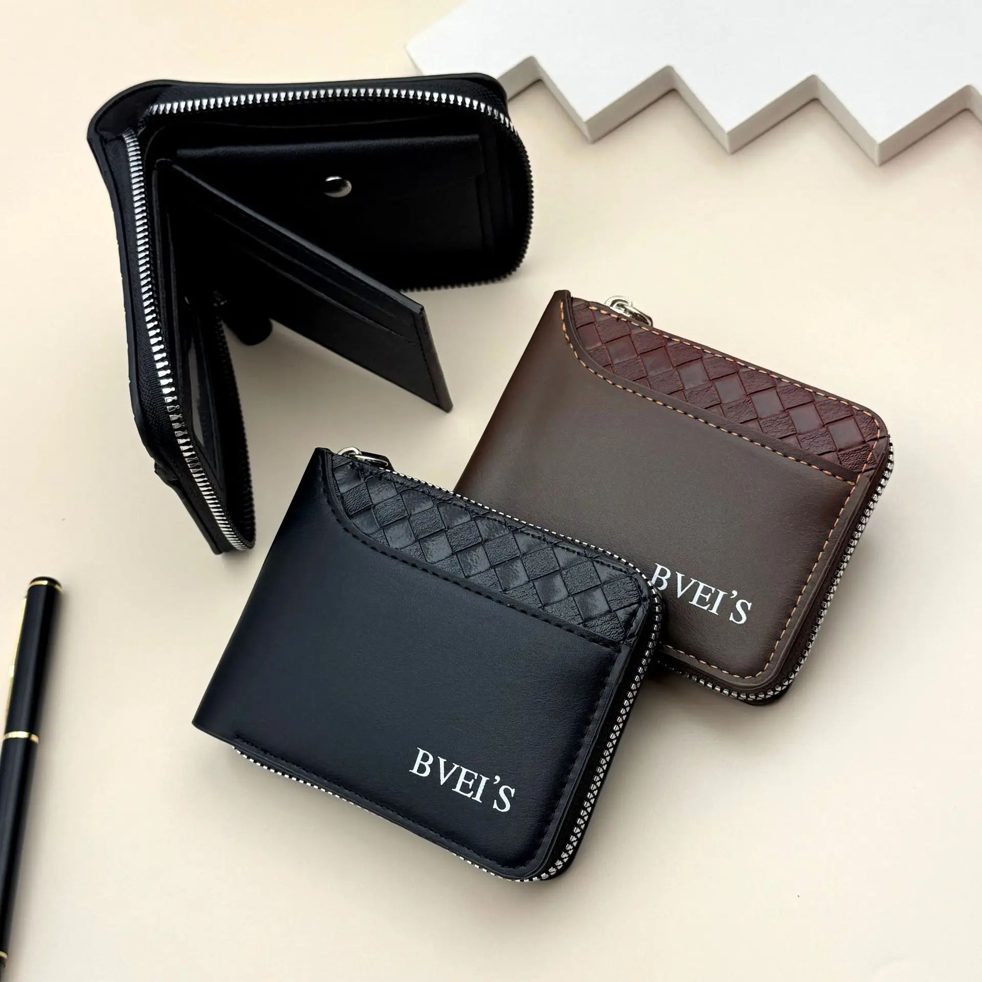 Leather Men’s Wallet Luxury Mens Purse Male Zipper Card Holders with Coin Pocket Rfid Wallets Gifts for Men Money Bag