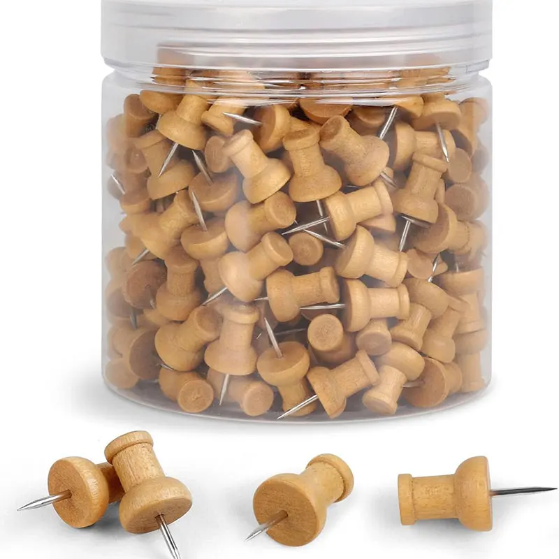 50 pçs alfinetes de madeira polegar tachas ponto de aço decorativo para placas de cortiça mapa fotos calendário projetos de artesanato de escritório em casa
