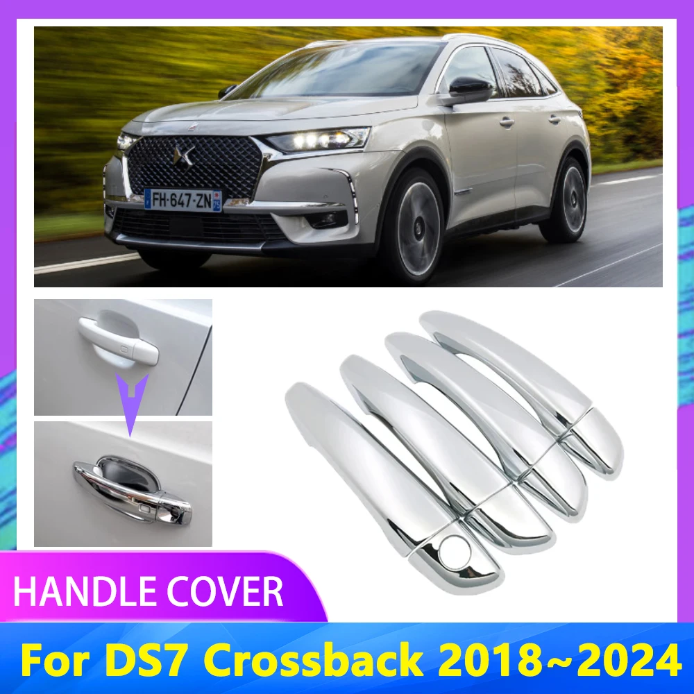 For DS7 Crossback 2018 2019 2020 2021 2022 2023  2024 Car Handle Cover Chrome Rustproof Cap Styling ABS Plastic Cap Accessories