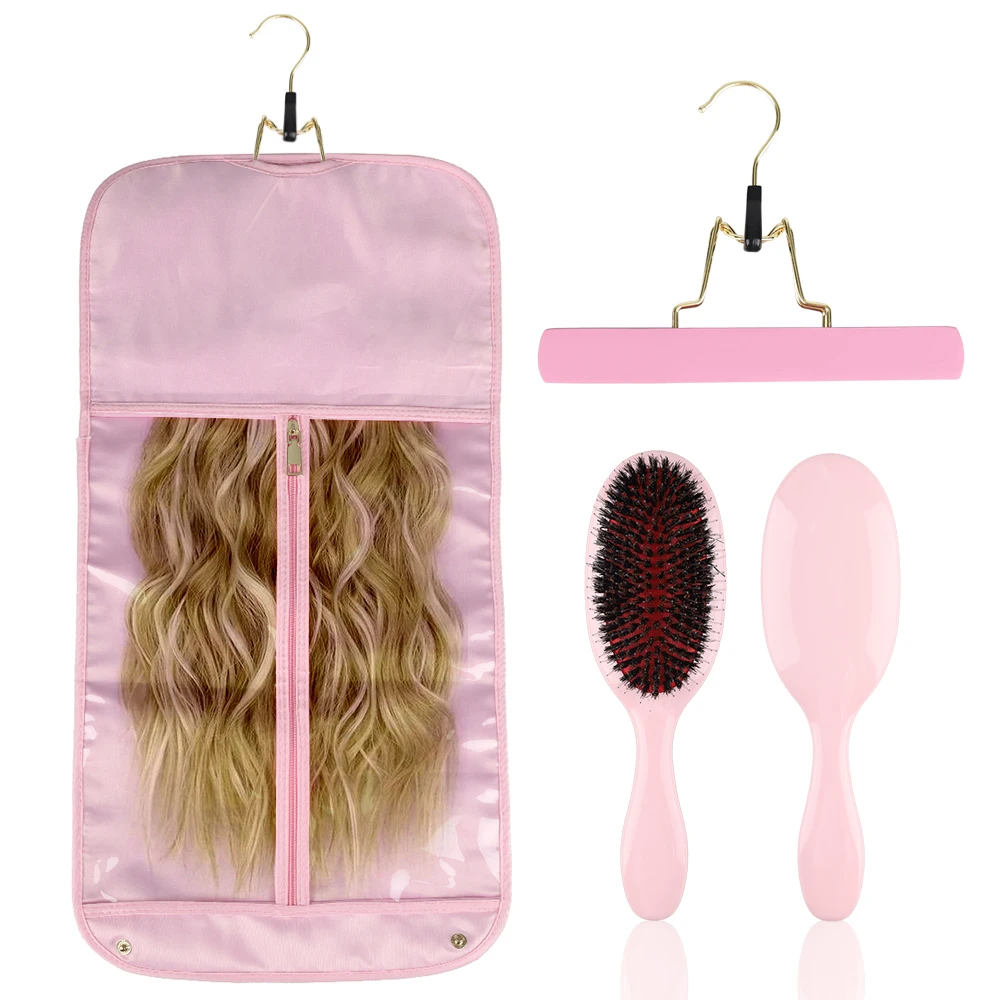 

Pink Hair Extension Storage Bag Dustproof Wooden Wig Hanger Holder Wig Packaging Protection Bag Multi-Wig Carrying Storage Bag