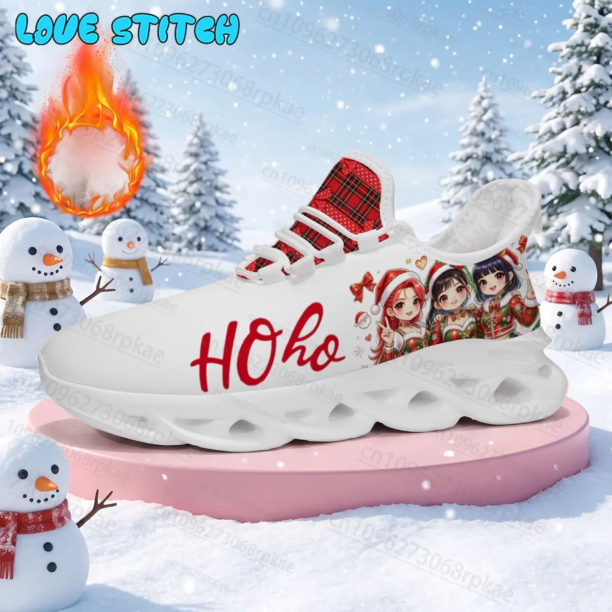Girls Kids Winter Fuzzy Lined Sneakers Christmas Anime Girl Letter Print Shoes Blade Shape Sole Warm Plush Footwear for Holiday