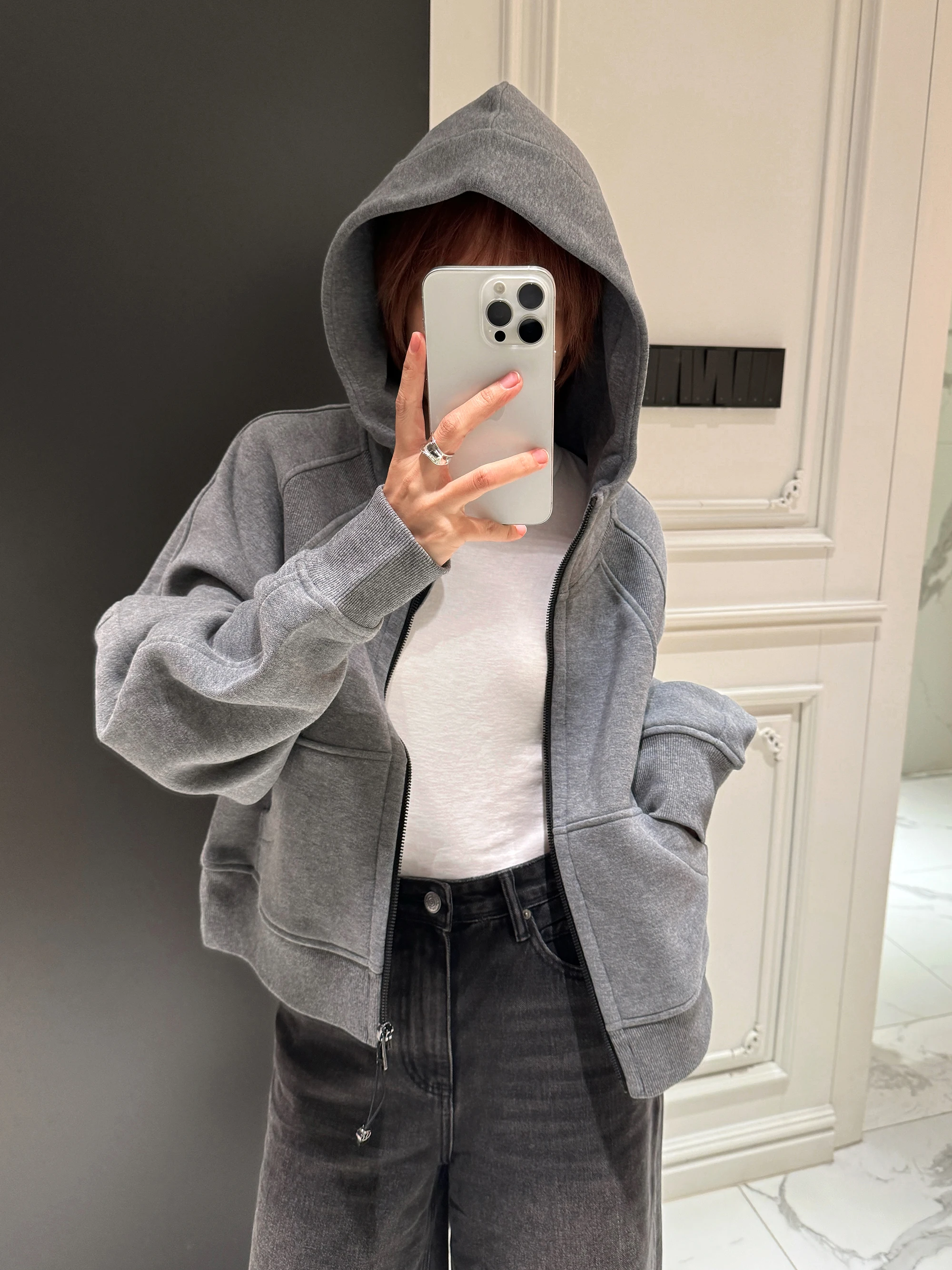 

Puffy Hooded Fce Lined Thiened Zipper ort Jaet Spring New Women's Casual Street Sle Organic Cotton Long Sve Swe...