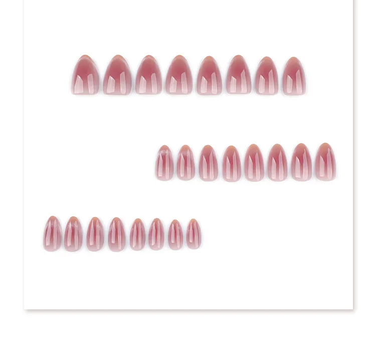 ผงบลัชออน 24 ชิ้น เล็บปลอมแบบกดติดลายตาแมวฝรั่งเศส ทรงอัลมอนด์ สีชมพูเรียบง่าย เล็บปลอมแบบเต็มแผ่น สวมใส่ได้