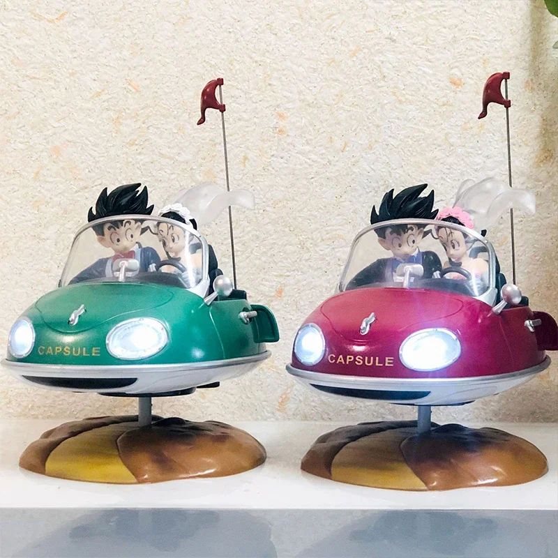 Dragon Ball Goku & Chi Chi Wedding Driving Capsule Corp Car Figure kids gifts The front of the car can illuminate Model Figure