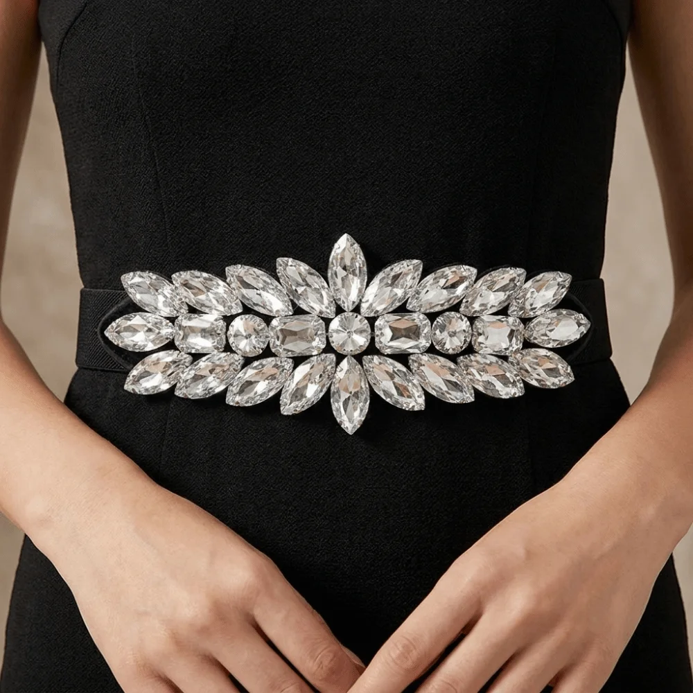 Luxury Elegant Crystal Stretch Waist Belt for Women Fashionable Rhinestone Large-Grain Exaggerated Sparkly Waist Cincher