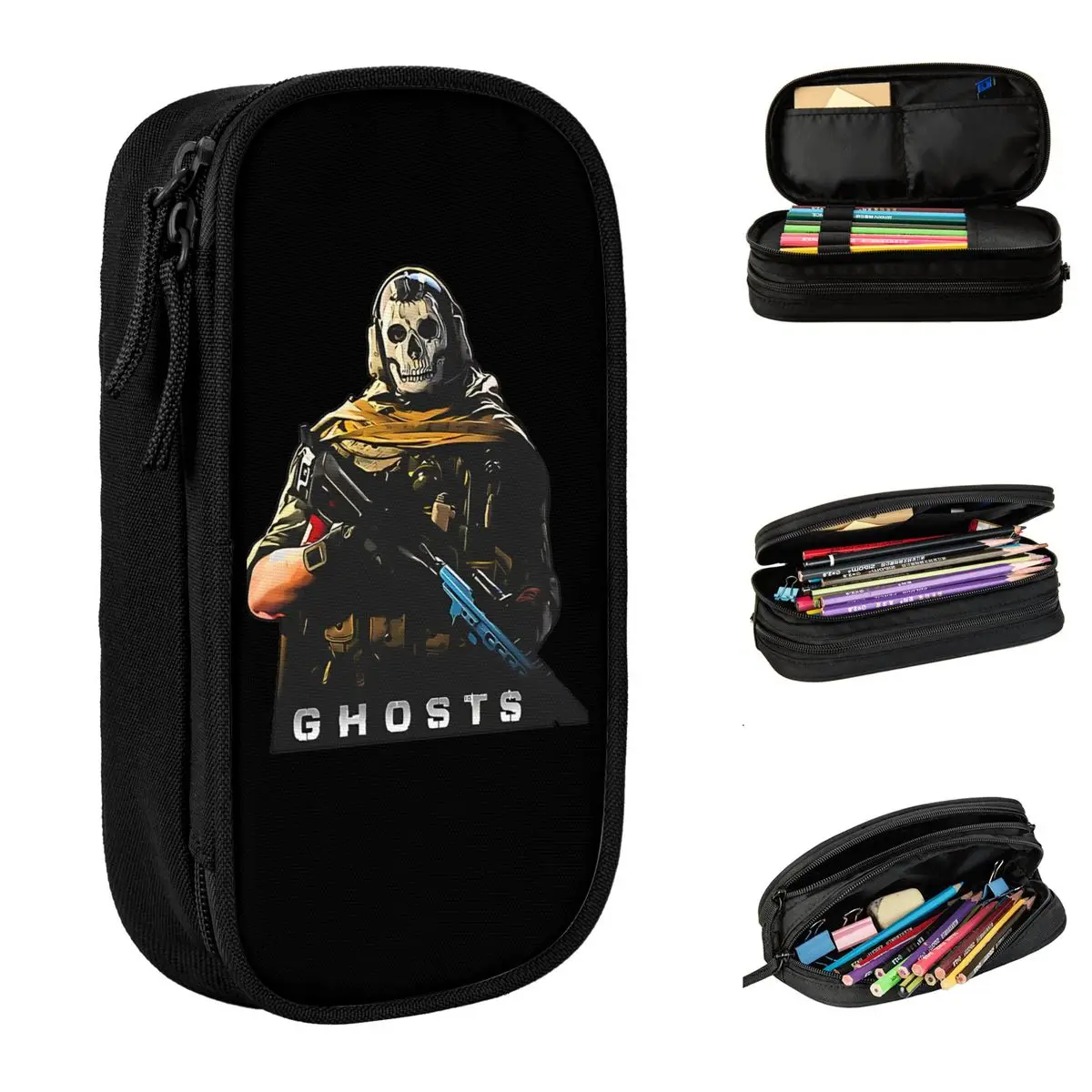 Call Of Dutys Ghost Pencil Case Fashion Game Pen Box Bag for Student Large Storage School Supplies Zipper Pencilcases