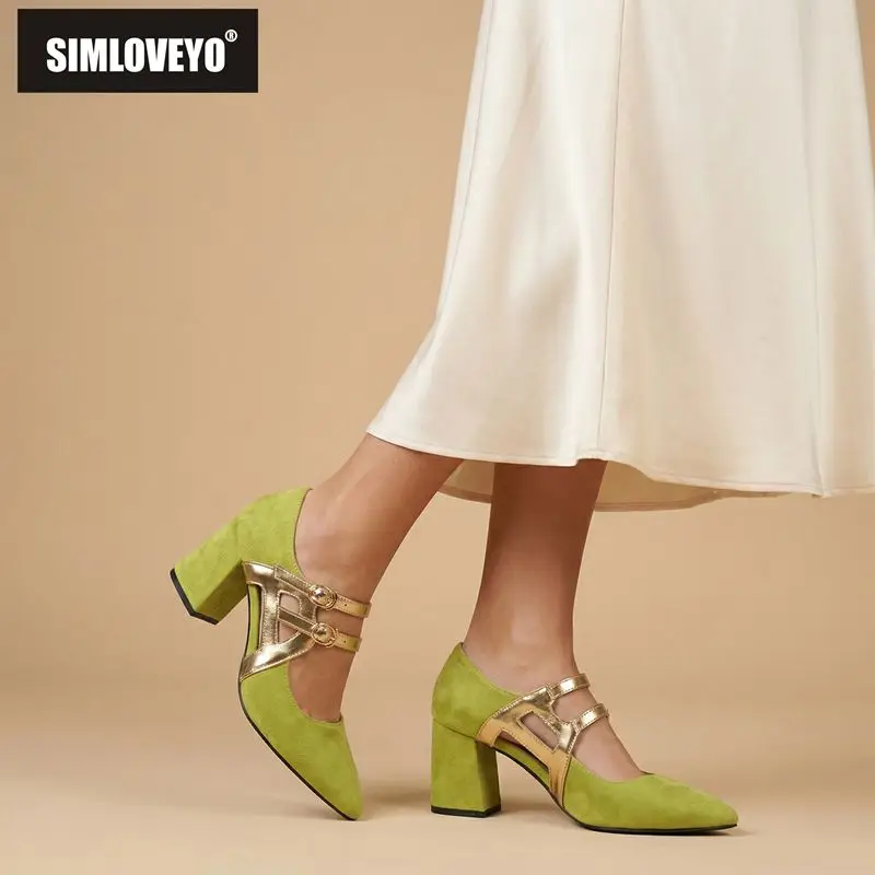 

Новые женские туфли-лодочки 2026 года с острым носком, двойными ремешками с пряжками, разноцветные, на каблуке-блоке 7,5 см, сексуальные туфли для свиданий, большие размеры 46, 47