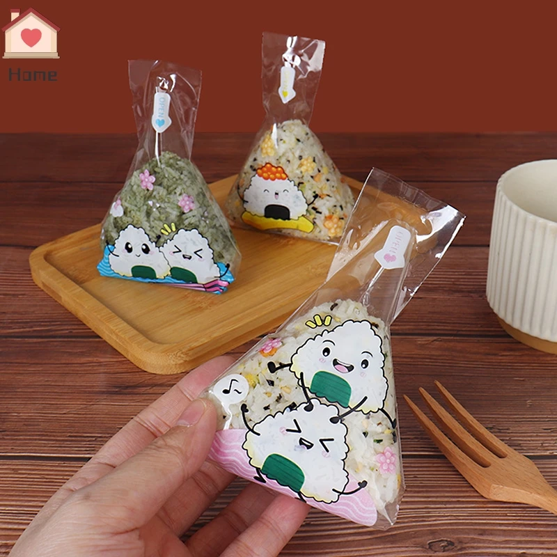 Cute Cartoon Triangle Rice Ball Packing Bag, Seaweed Sushi Mould Bag, Bento Acessórios, 100Pcs