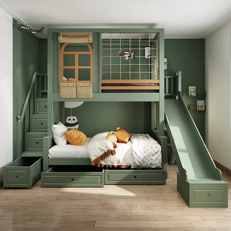 Modern Design Multi-functional Children Use Twin Size Kids Wooden Bunk Beds With Stairs And Bookcase