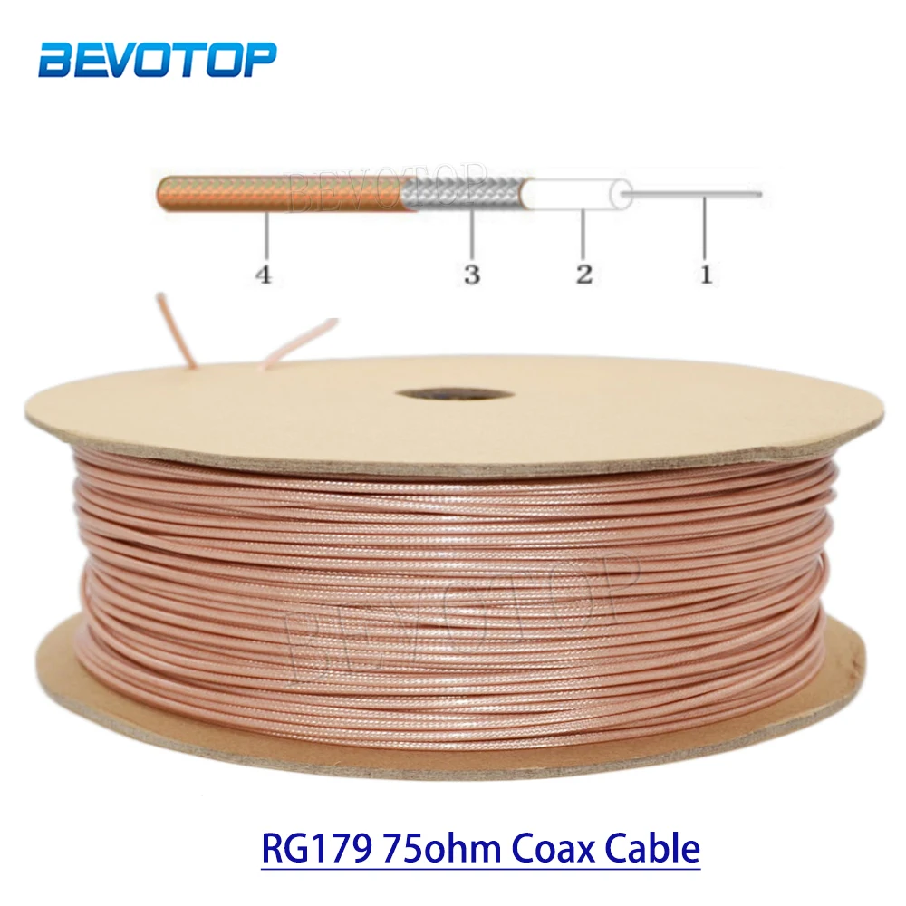 

Brown RG-179 RG179 Coaxial Cable Wire Antenna 75Ohm Low Loss for Crimp Connector High Quality 1M-500M