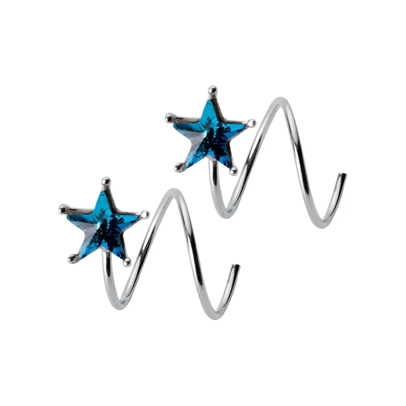 Modian Blue Crystal Geometric Elegant Stars Stud Earrings Fine 925 Sterling Silver Classic Female Accessories Charm Jewelry