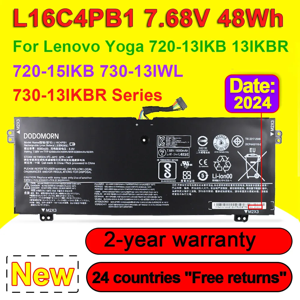 L16C4PB1 For Lenovo Yoga 720-13IKB 13IWL 13IKBR 15IKB 730-13IKB Laptop Battery L16L4PB1 L16M4PB1 5B10M52740 7.68V 48Wh 6268mAh