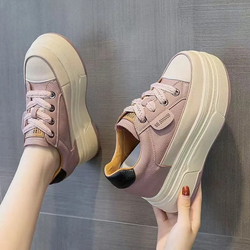 Zapatillas de cuña de 9 cm de altura para mujer, zapatillas de cuero genuino 2026, tacones, zapatillas y zapatos casuales para mujer, botines otoñales para mujer
