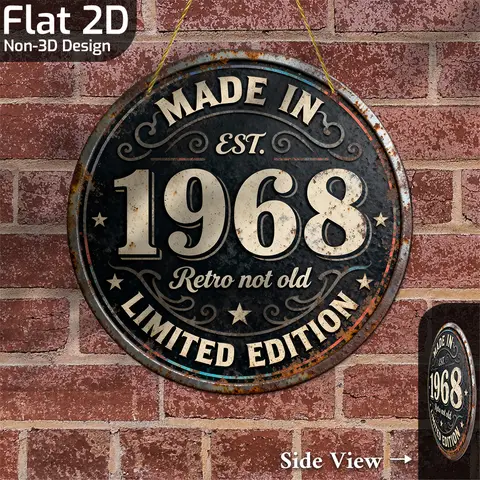 2D Flat, 1pc Vintage 1968 Metal Wall Sign - 8"x8" Retro Aluminum Plaque, Limited Edition 1968 Replica for Cave, Bars & 60s Theme