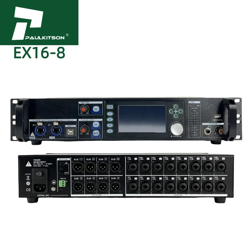 Digital DJ Mixer Controller 16:8 Touch LCD Display Metal Construction 5-Band EQ-High Quality Audio Console