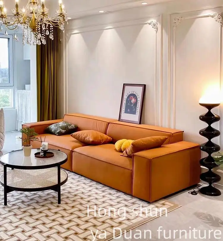 

Factory simple light luxury cat scratching sofa modern living room small apartment Napa leather creative combination