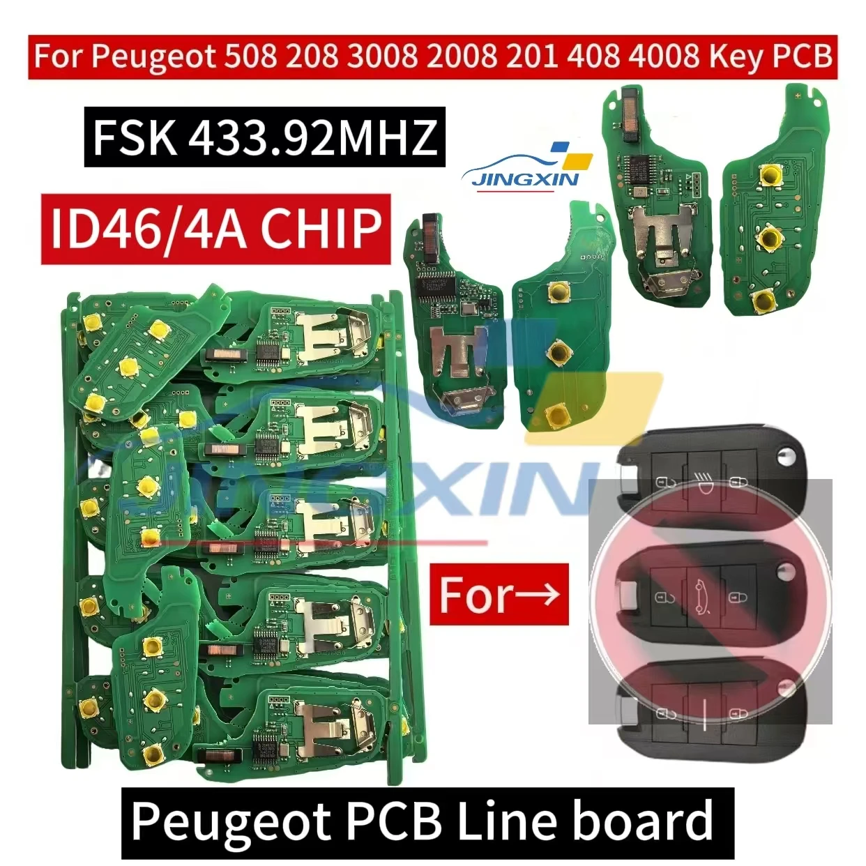 

Jingxin Car Key PCB Circuit Board ID46/4A CHIP 434MHZ For Citroen C4L New Elysee For Peugeot 508 208 3008 2008 201 408 4008 PCB