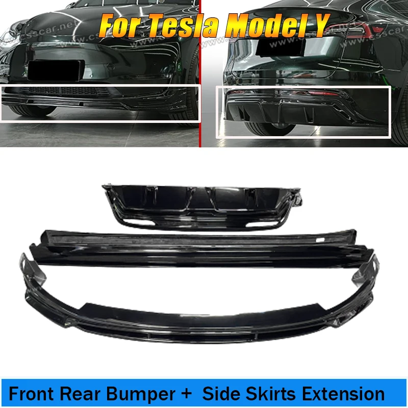 3Pcs Car Front Rear Bumper Protecter Guard Side Skirts Extension Rocker Panels Lip Splitters For Tesla Model Y Auto Body Kit