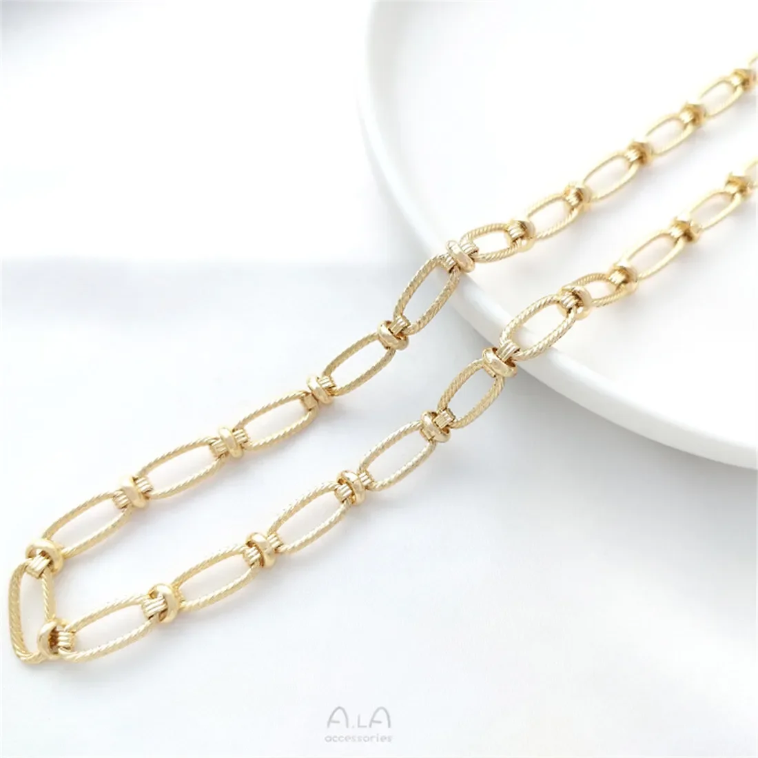 

14K Gold Wrapped Oval Fried Dough Twists Chain Manual Long O-ring Chain Diy Bracelet Necklace Jewelry Hand Made Loose Chain B671