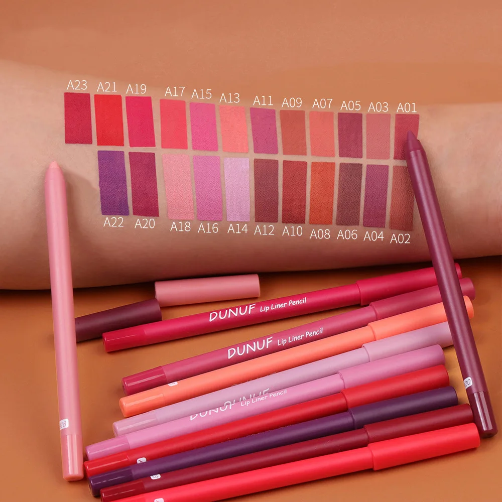 24-kolorowy konturówka do ust, wodoodporna, długotrwała, z aksamitnym matowym wykończeniem, odporna na rozmazywanie, zapewniająca precyzyjną definicję, od naturalnych do wyrazistych efektów.