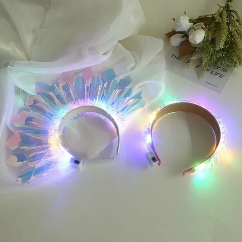 Imagen 2 del producto 1-10 Uds. Diadema con luz LED, corona brillante, diadema, tocado parpadeante, tocado luminoso para fiesta de Cosplay para club nocturno y eventos