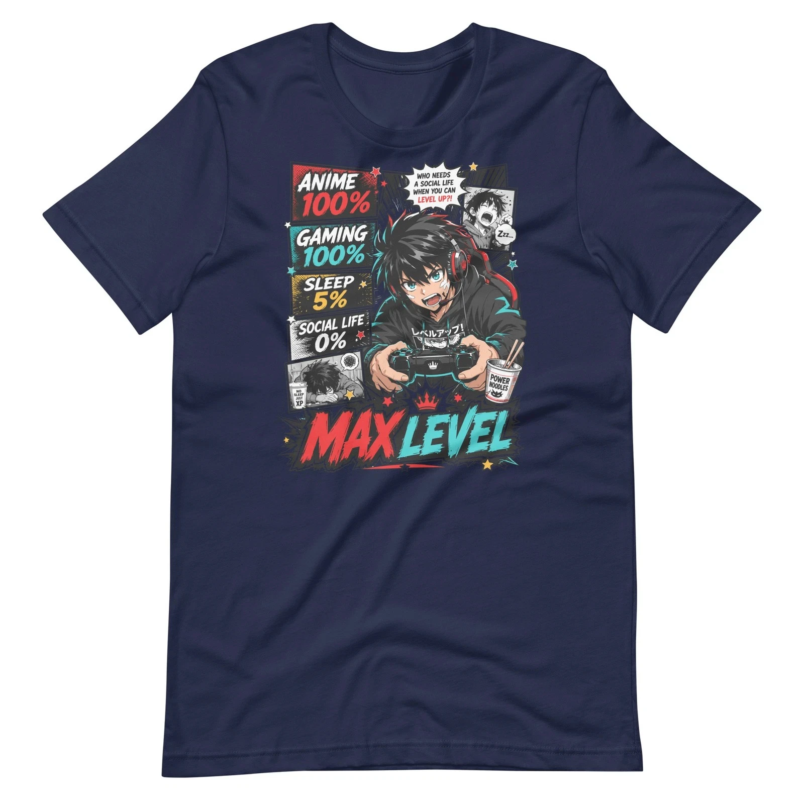 Anime Gaming Shirt 100% Anime Gamer 100% Gaming Max Level Funny Otaku Gamer Tee