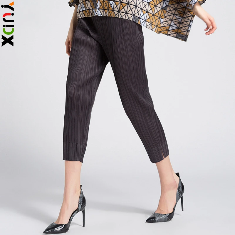 

YUDX Pleated Cropped Pants Woman Long Pencil Feet Office Lady Slim Solid Elastic Trousers Causal 2024 New Autumn Fashion