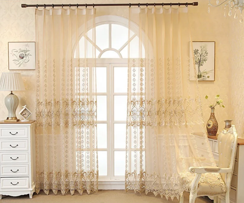 1 PC European Classical Style Hollow Water-soluble Embroidered Gauze Curtain Living Room Bedroom Balcony Curtain