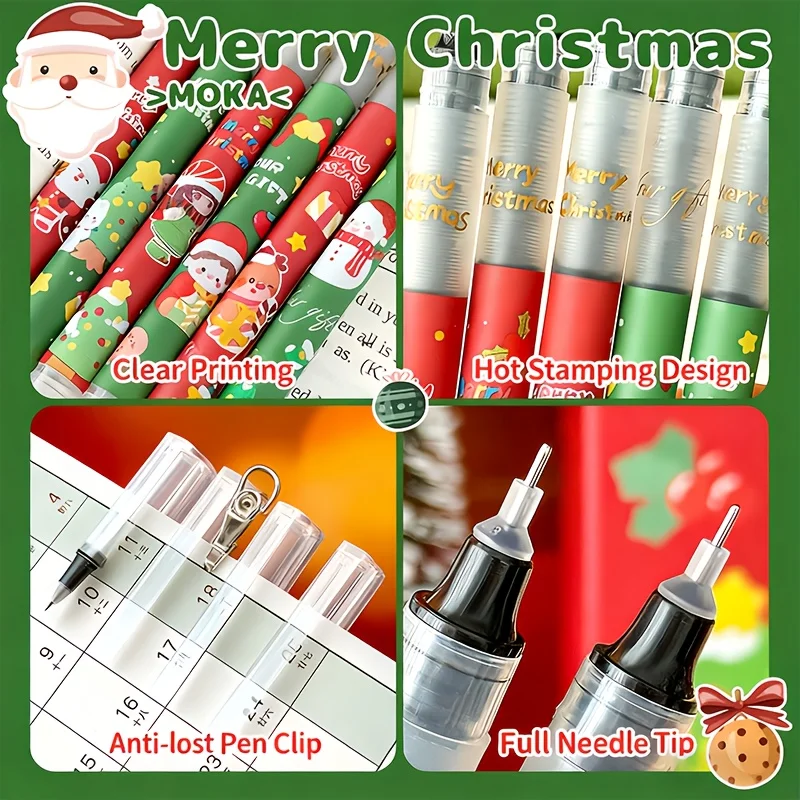 Christmas-Themed Direct Liquid Gel Pens, Large Ink Reservoir, Cartoon Christmas Print Pen Body, Multiple Random Patterns, Cap-Style, Christmas Holiday Gifts, Student Writing Supplies, Party Favors