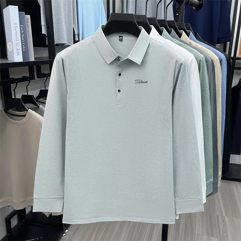 Frühling Herbst Trendiges Herren-Poloshirt mit Aufdruck, Einfarbiges Langarm-Lapel-T-Shirt, Bequeme Freizeitkleidung für Männer – Detail 4