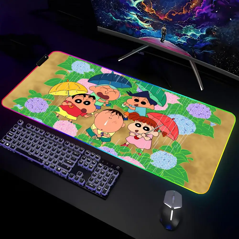 Anime Crayons Shin-chans Mouse Pad Gamer RGB Deskmat Keyboard Mat Gaming Laptops LED Mousepad Desk Protector Anime Mause Mats