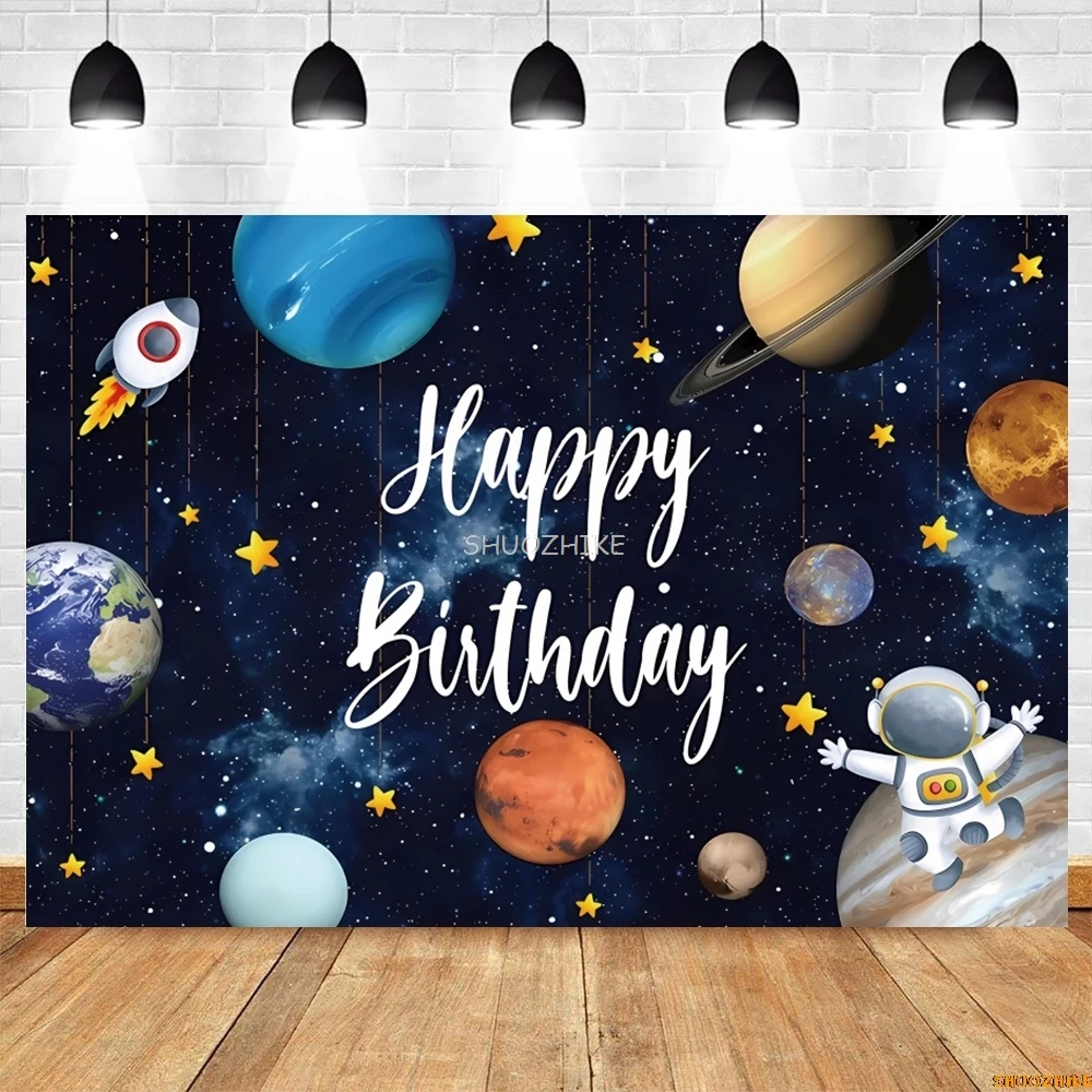 Outer Space Backdrop Universe Space Cosmic Galaxy Earth Starry Sky Baby Birthday Party Kid Portrait Photography Background Decor