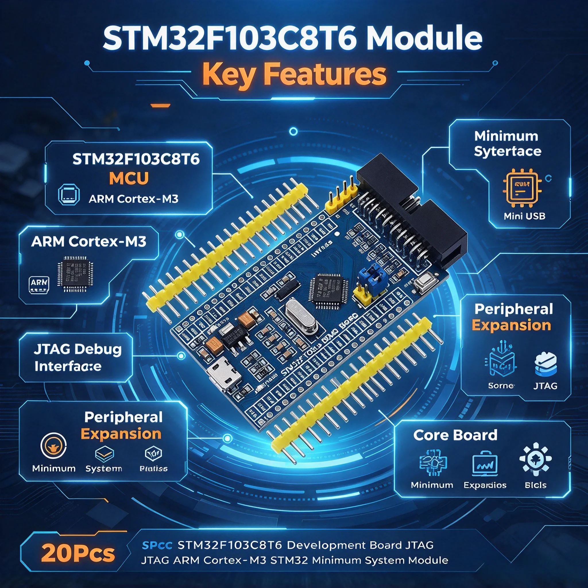 20Pcs STM32F103C8T6 Development Board JTAG ARM Cortex-M3 STM32 Minimum System Module
