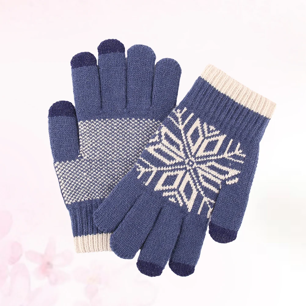 

Thick Knitted Touchscreen Gloves for Men Warm Windproof Anti-Slip Gloves for Cycling and Outdoor Activities Blue