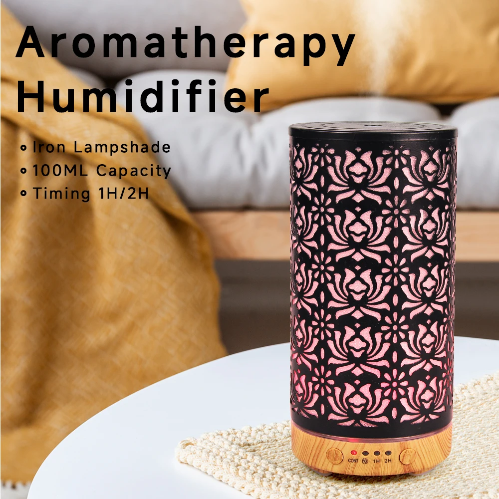 

Полый ароматический диффузор из железа лотоса, 100 мл — тихий ультразвуковой увлажнитель воздуха с таймером, настольный туманообразователь для спальни и офиса