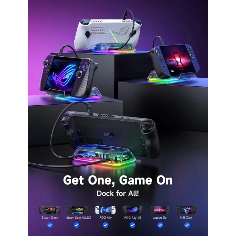 8 in 1 RGB Docking Station for Steam Deck USB C Hub Gaming Console New