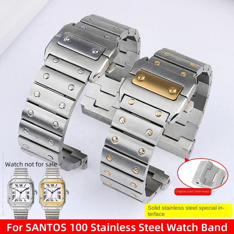 For Cartier Santos Steel Band Santos 100 Stainless Steel Watch strap Bracelet WSSA0009 Men\'s Women\'s Large Metal strap 20mm 23mm