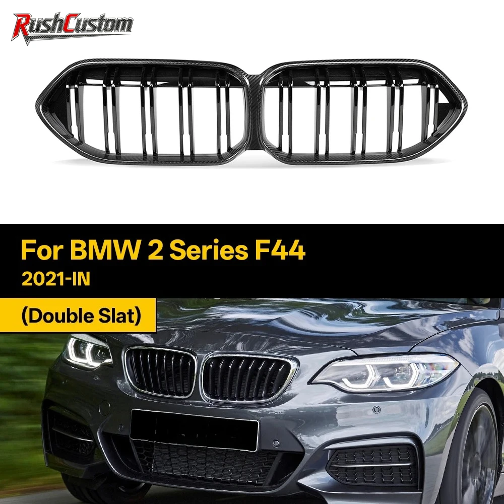 

Real Dry Carbon Fiber Car Kidney Hood Radiator Grille For BMW 2 Series F44 2021-IN Double Slat Gloss Black Replacement Parts
