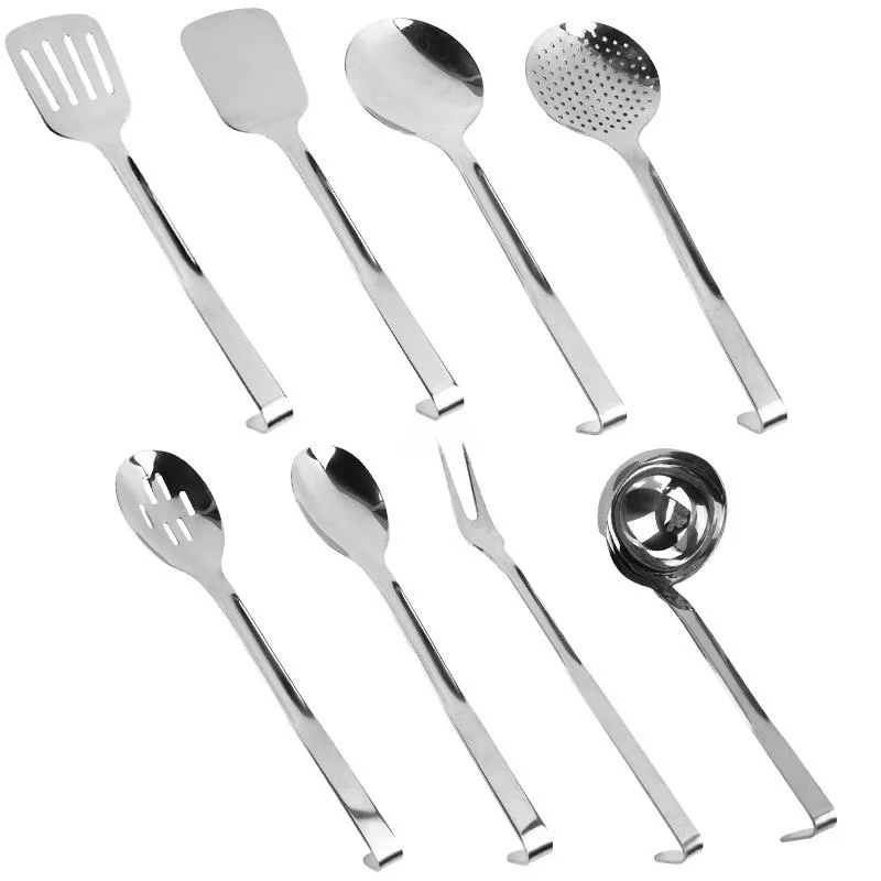 Large Thick Stainless Steel Long Handle Spoon with Hook for Restaurant Hall of Fame Dish Serving Spoons Western Cutlery