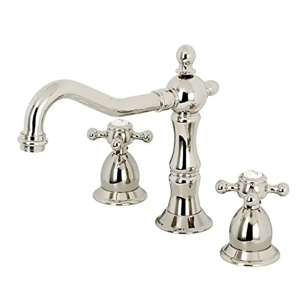 Polished Nickel Deck Mount Brass Bathroom Faucet Dual Handle 8