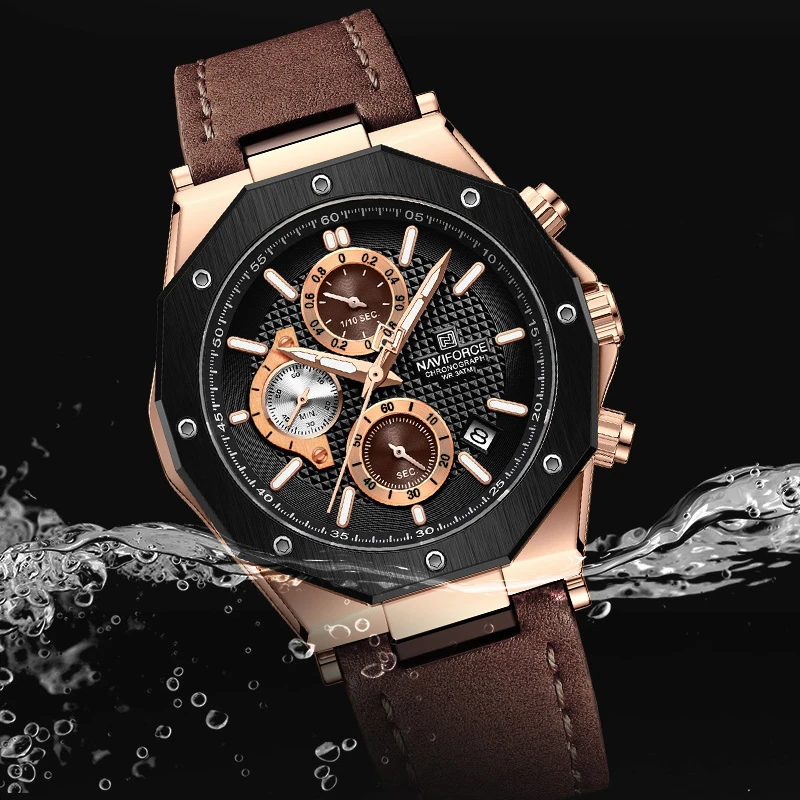 2023 NAVIFORCE Watches Top Luxury Brand Sport Men\'s Watch Leather Waterproof Business Fashion Chronograph Wristwatch Auto Date