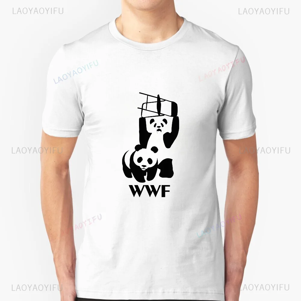 Cool funny WWF Wrestling Panda comedy fashion casual street wear trend Harajuku summer men women universal short-sleeved T-shirt