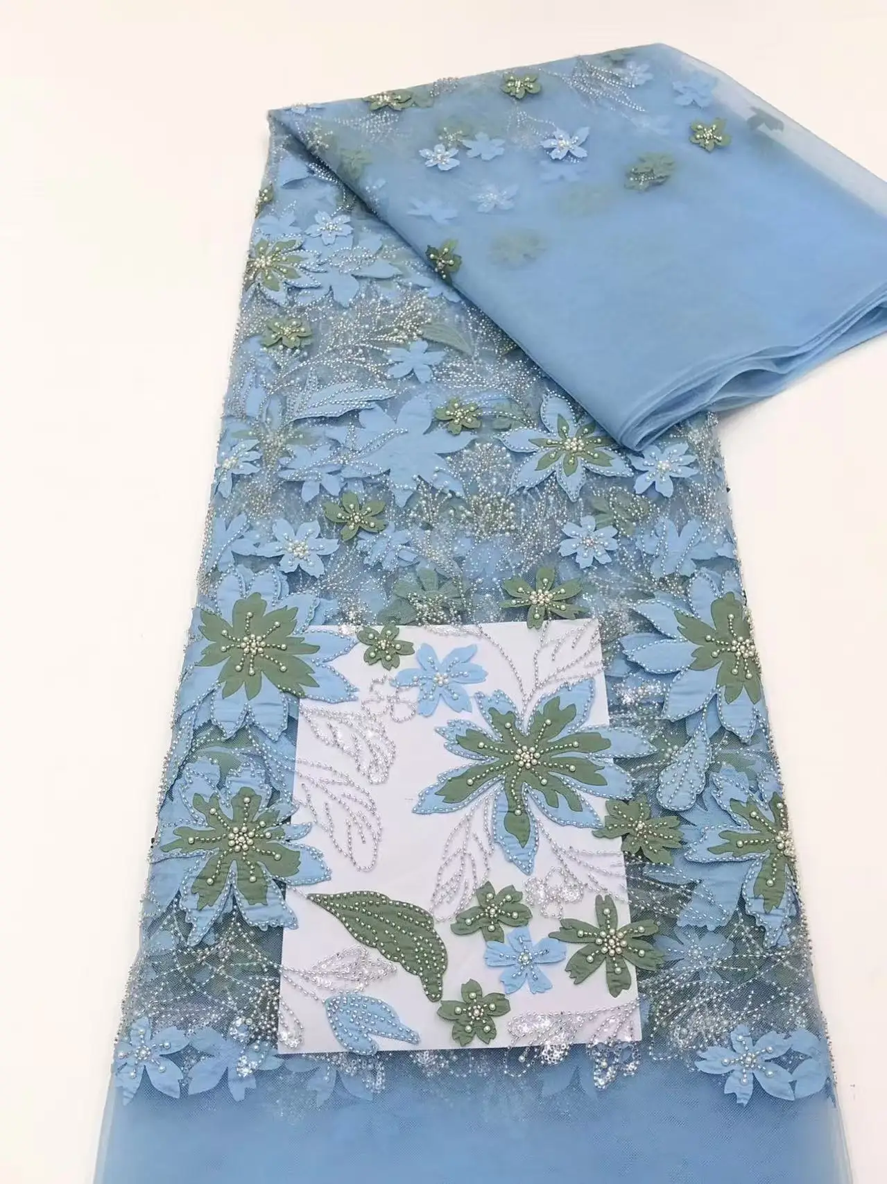 

3D Flower Embroidery Lace Beaded Fabric Wedding Dress French Lace Sequin Tulle Lace for Sewing NXB5874