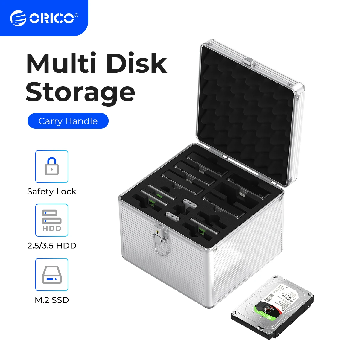 

ORICO Multi Bay Aluminum Hard Drive Protection Box Security 5/10/15 Bay For 3.5'' HDD with Lock Storage For 2.5 3.5'' HDD