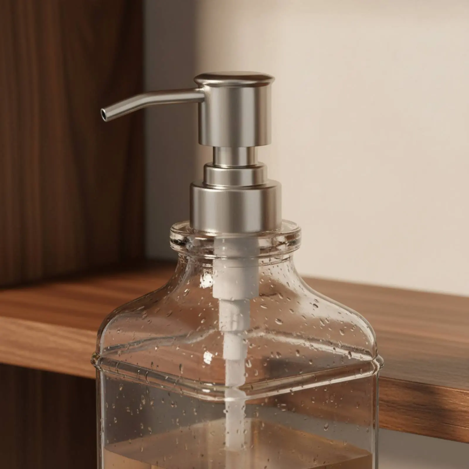 

Square Glass Pump Bottle Refillable Glass Soap Dispenser Lotion Pump Bottle Waterproof Stickers Included for Kitchen
