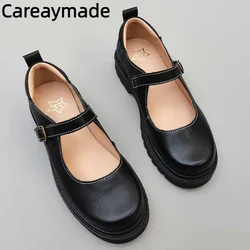 Careaymade-Women's shoes real leather pure handmade shoes,cowhide JK uniform casual thick Mary Jane shallow mouth single shoes